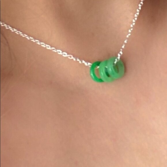 SILVER DAINTY IMPERIAL JADE RING CHARMS NECKLACE - Picture 2 of 5